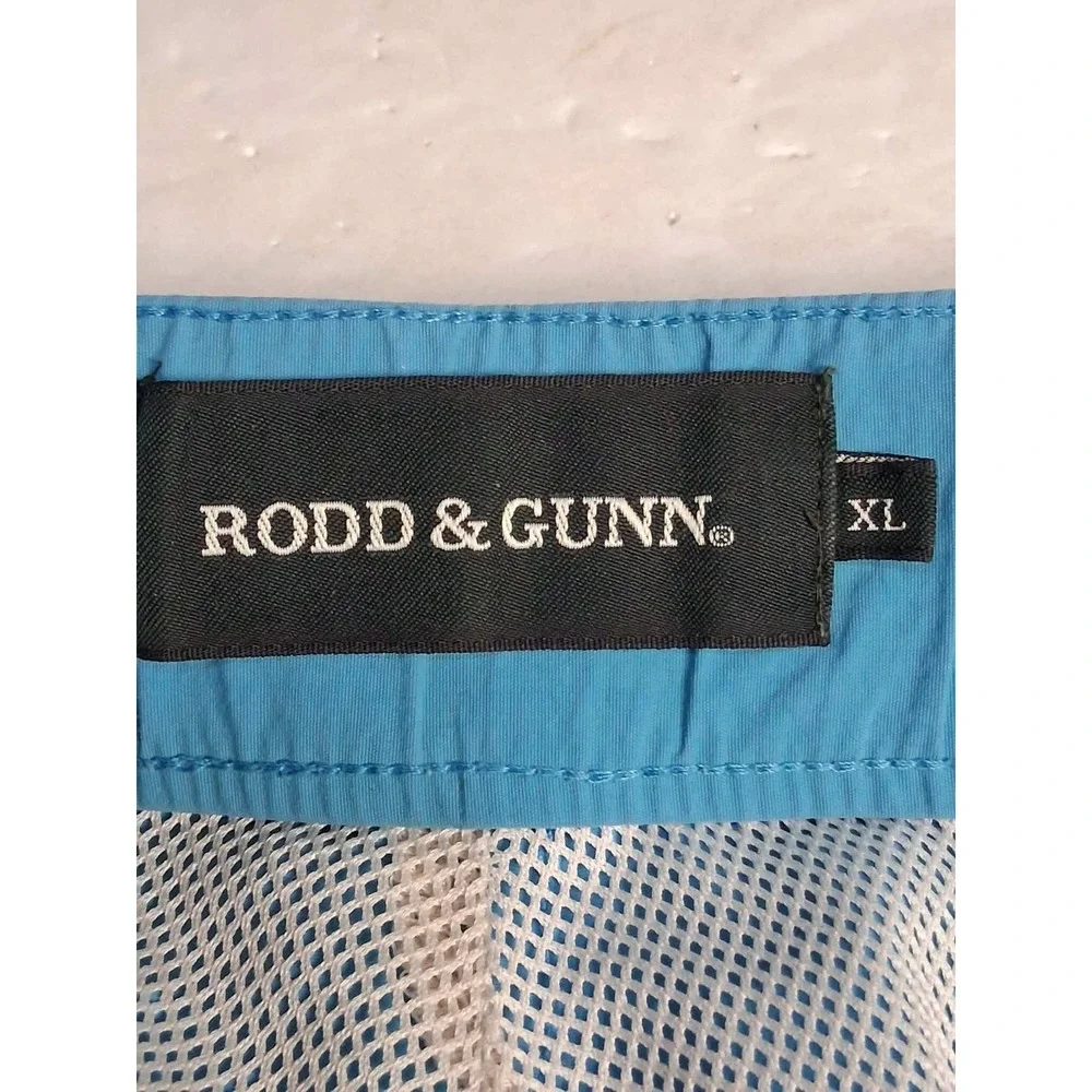 Rodd & Gunn Swim Trunks Shorts Blue Yellow Logo Mens XL Elastic Waist‎